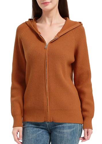Tronjori Womens Zip up Hooded Cardigan Knitted Hoodies Raglan